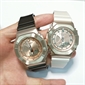 Casio G-SHOCK 奢華桃紅金色錶圈白色珠光錶帶指針數碼女士手錶 GM-S2100CW-7A