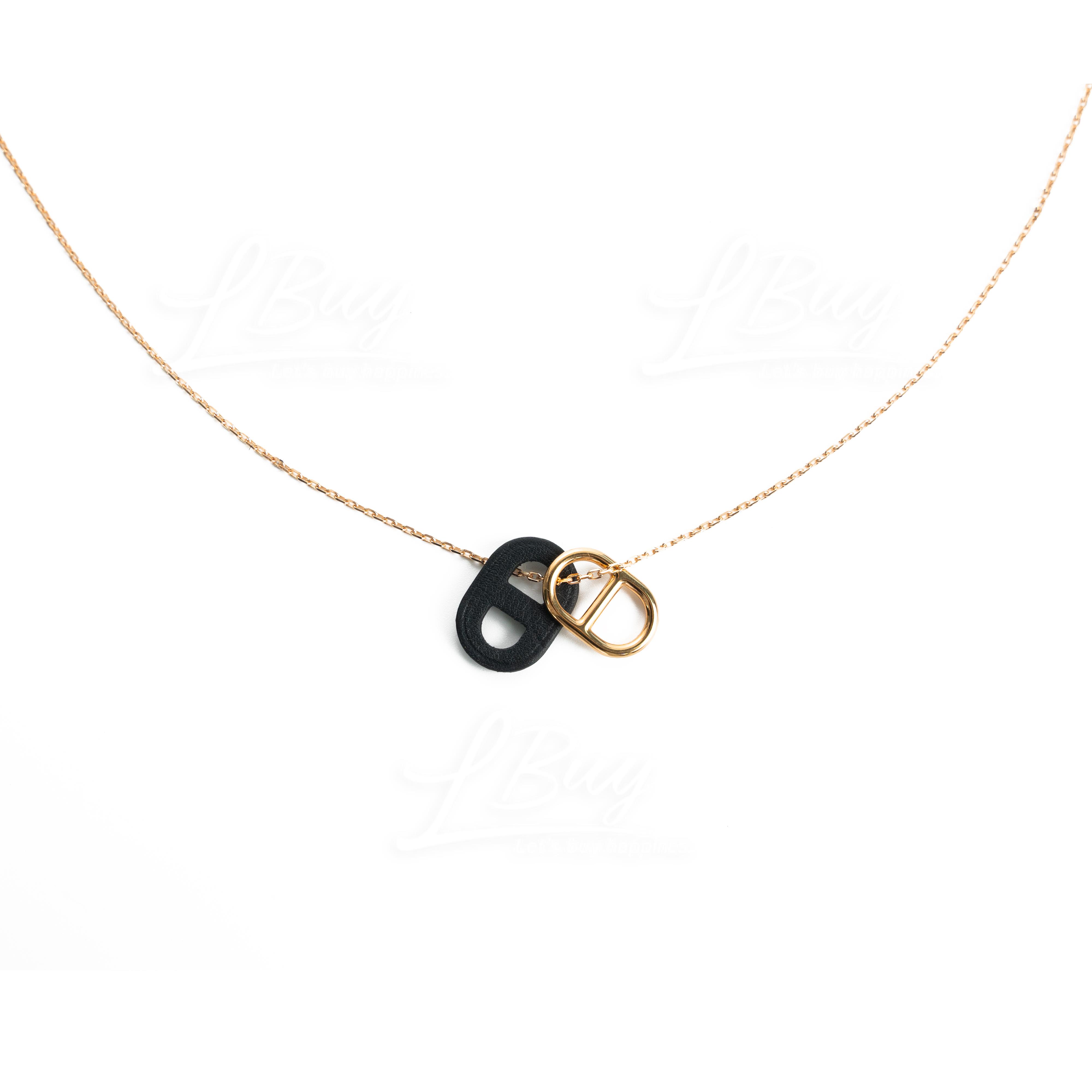 Hermes O'Maillon Pendant Necklace Black with Rose Gold Hardware