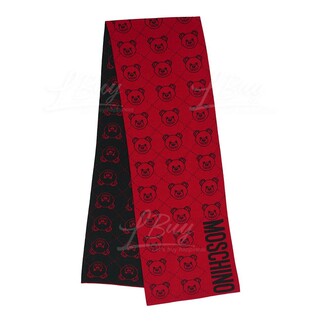 Moschino Teddy Bear Red and Black Two Sided Scarf