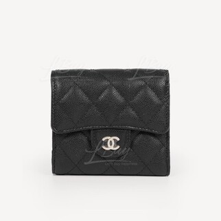 Chanel 经典款细号垂盖银包 黑色配金扣 AP0231