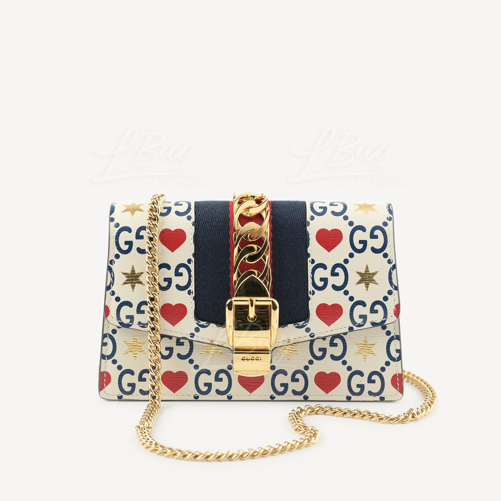 Gucci Sylvie Leather Mini Chain Bag Stat Heart GG Logo Limited Edition