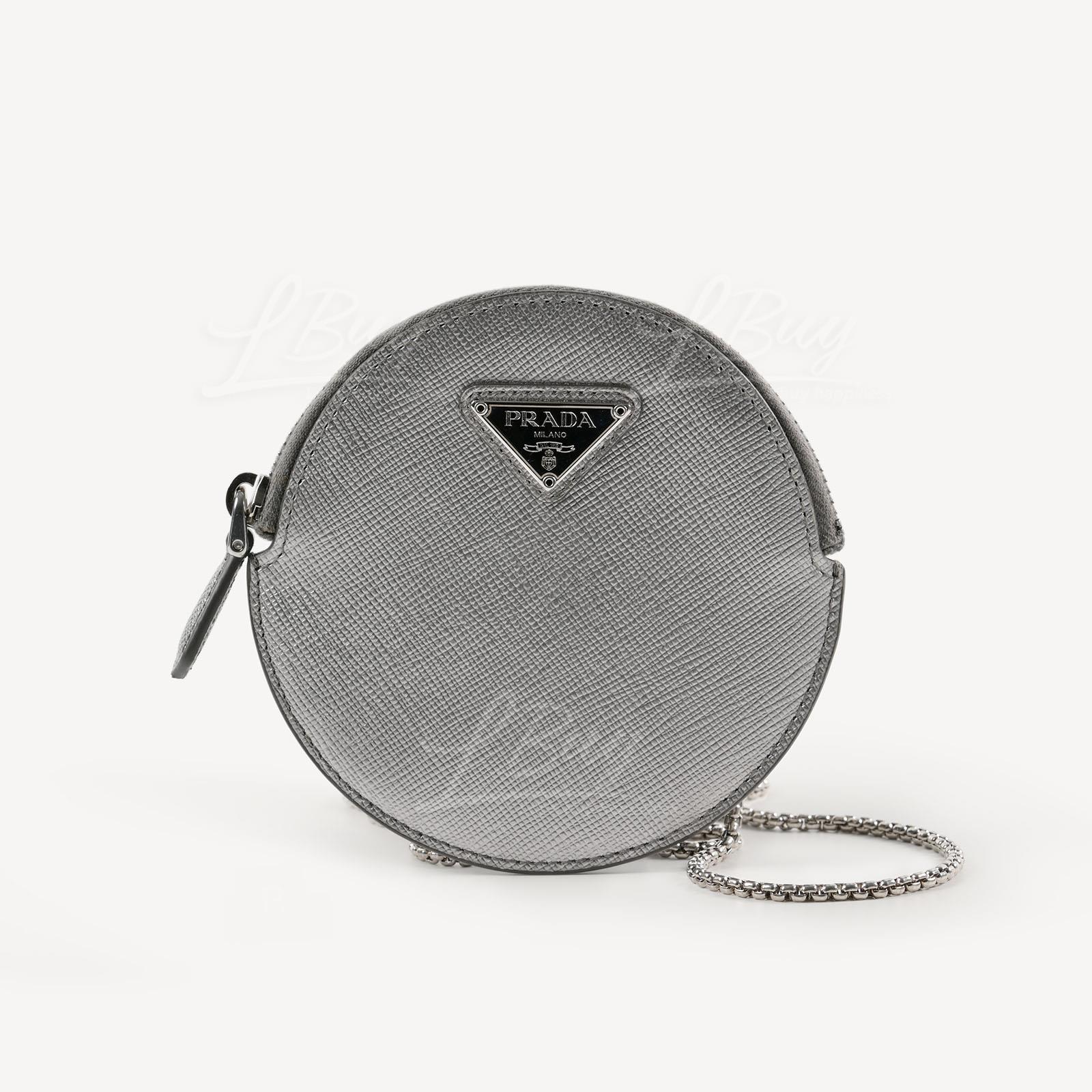 Prada Saffiano Triangle Logo Leather Round Pouch Crossbody Bag