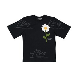 Boutique Moschino Embroidered Flower Logo Short Sleeve T-Shirt Black