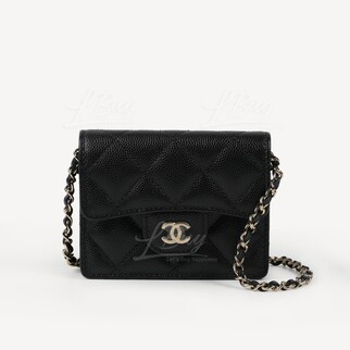 Chanel 黑色链带垂盖卡包斜背袋 AP1730