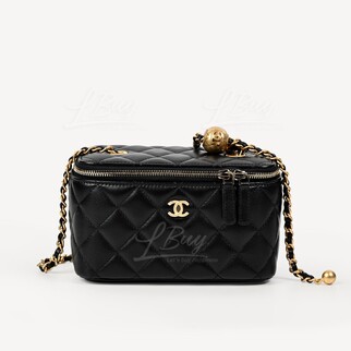 Chanel Gold Ball Black Long Vanity Case with Chain