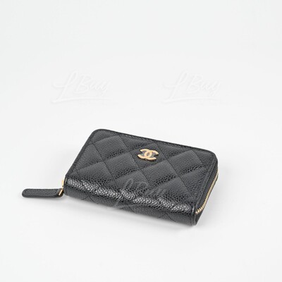 CHANEL-Chanel Classic Zip Around Coin Purse Card Holder Gold CC Logo AP0216