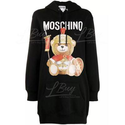 Moschino Couture Black Long Sleeve Soldier Teddy Bear Hoodie Dress