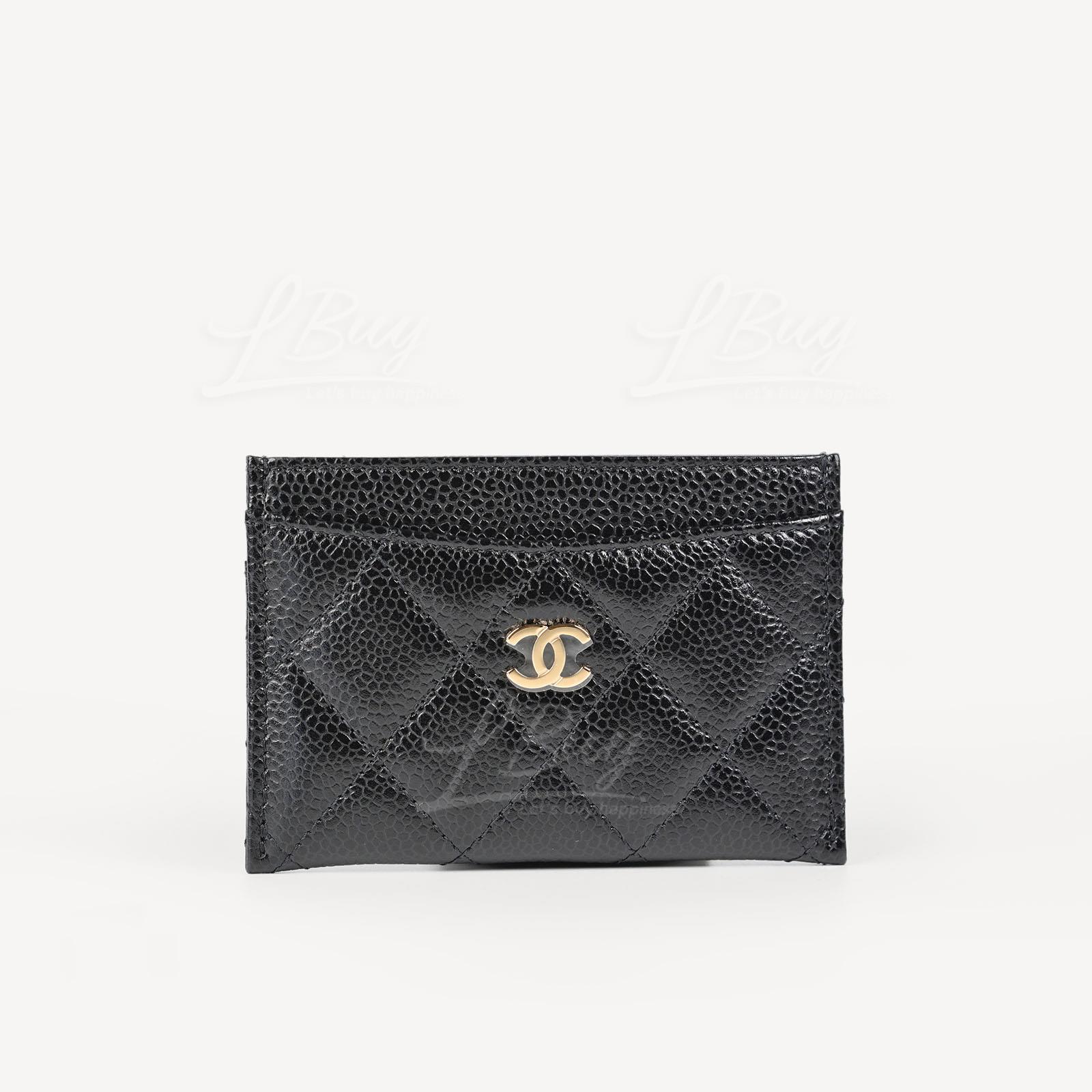 Chanel Classic Card Holder Black with Gold-tone Metal AP0213