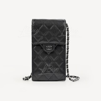 Chanel Grained Calfskin Phone Chain Bag Silver CC Logo
