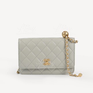 Chanel Gold Ball Light Grey Wallet On Chain