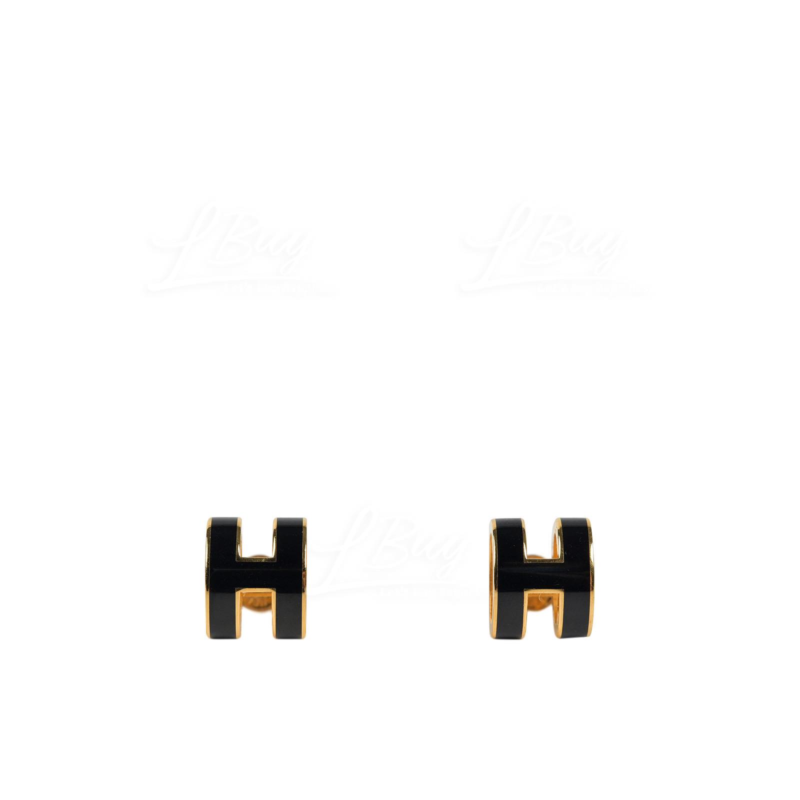 Hermes Pop H Earrings Black with Gold Plated Hardware