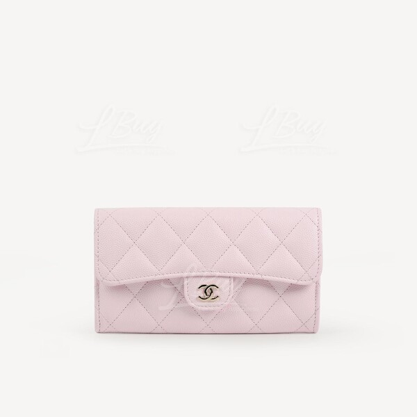 CHANEL-Chanel Classic Medium Flap Wallet Light Pink with Gold Tone Metal