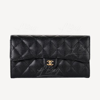 Chanel Classic Long Flap Wallet Black with Gold Tone Metal AP0241