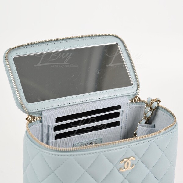 CHANEL-Chanel Light Blue Long Vanity Case with Top Handle and Chain
