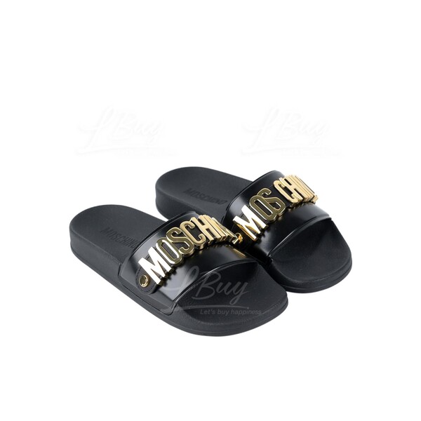 Moschino black and gold sliders hot sale