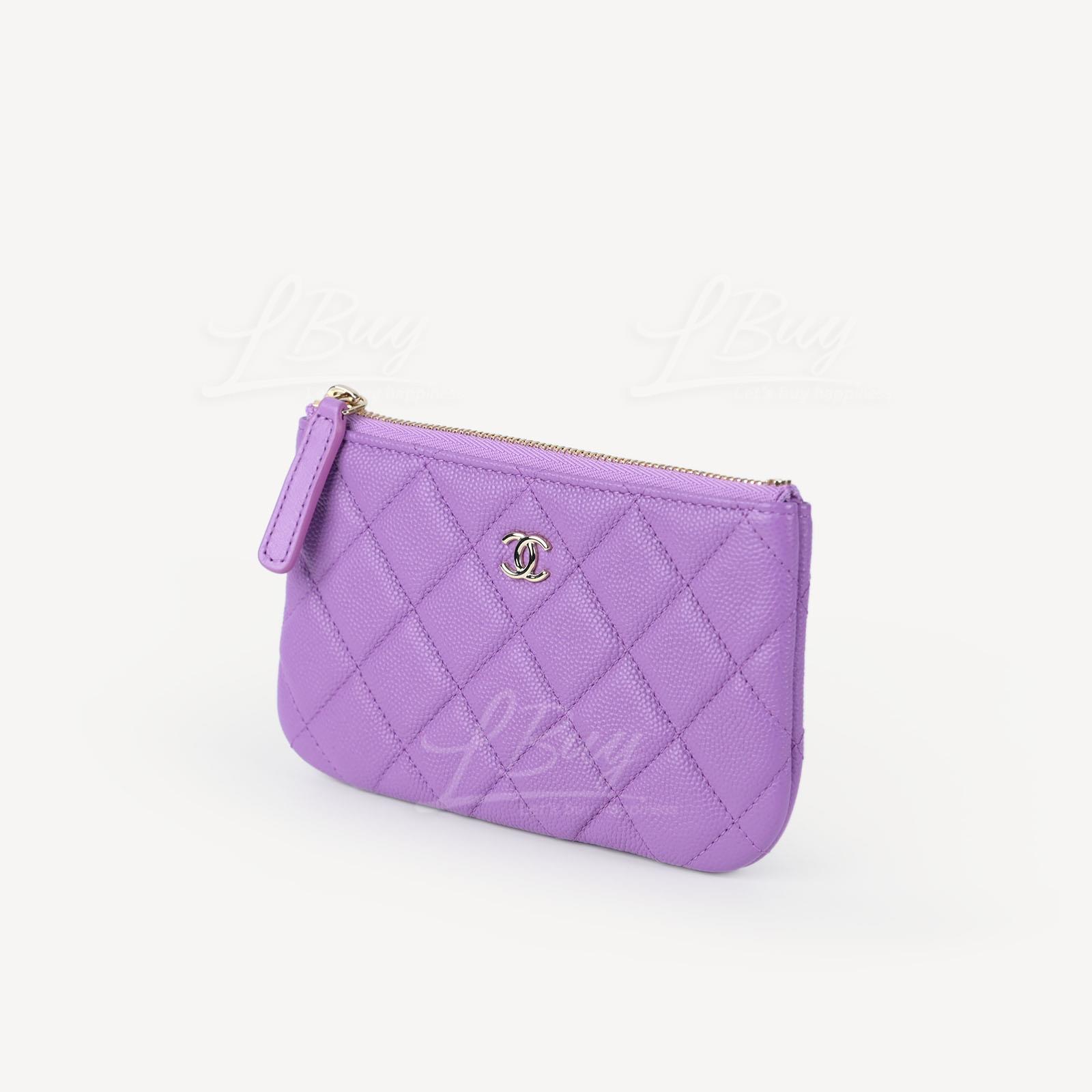 CHANEL-Chanel Classic Zipper Coinsbag Mini Pouch Purple with Gold Tone  Metal A82365