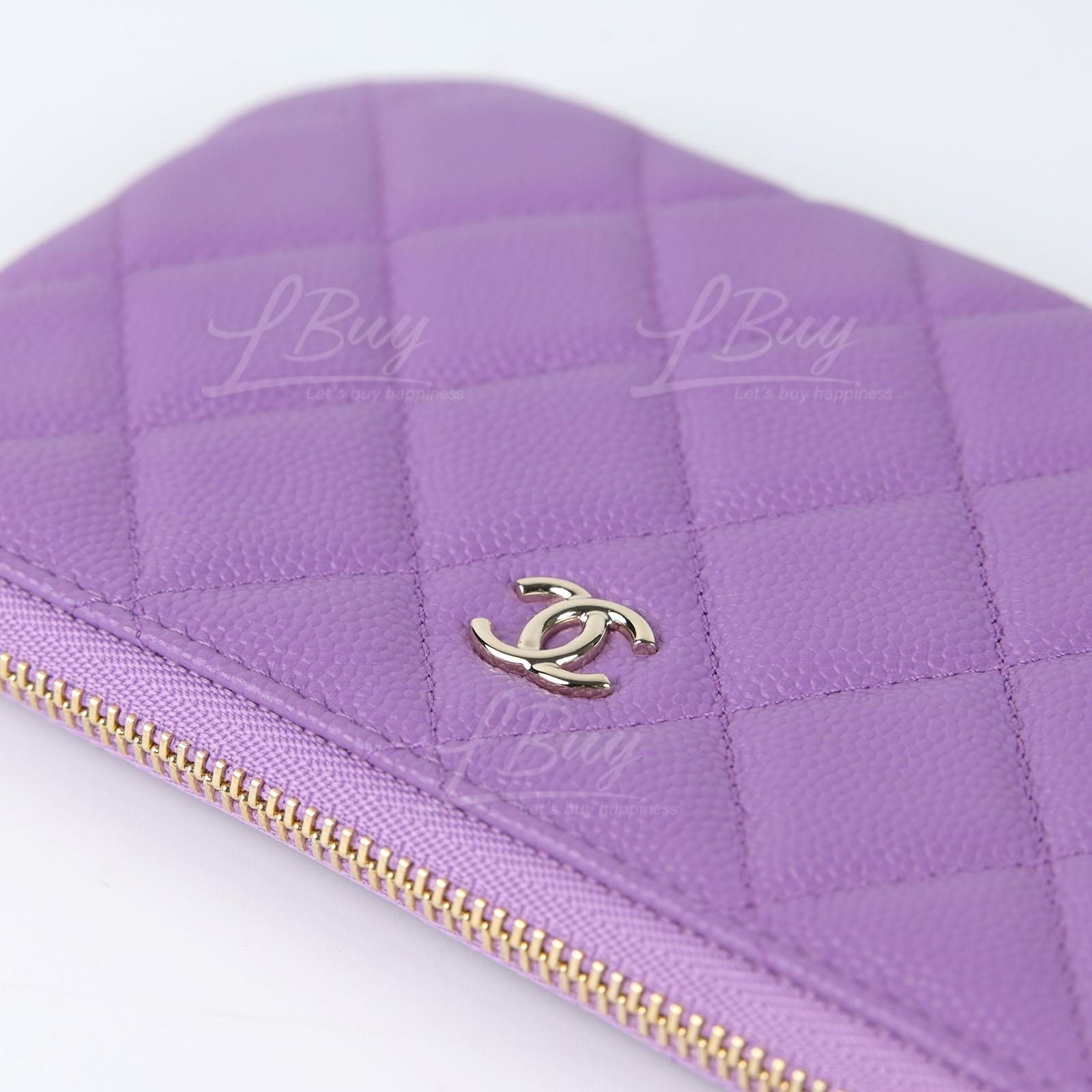 CHANEL-Chanel Classic Zipper Coinsbag Mini Pouch Purple with Gold Tone  Metal A82365