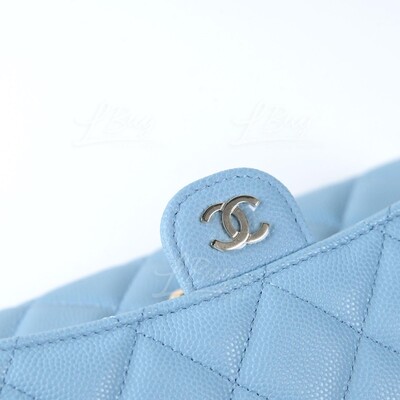 CHANEL-Chanel Classic Long Flap Wallet Light Blue with Gold Tone Metal  AP0241