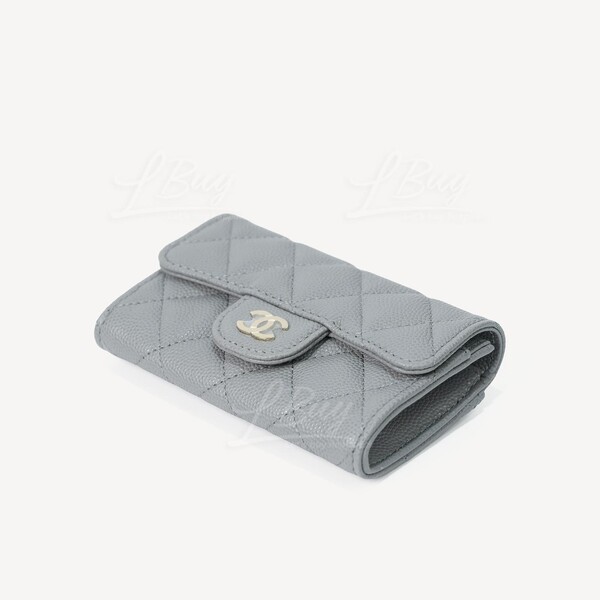 Chanel Classic Long Flap Wallet Grey in Grained Calfskin with Gold