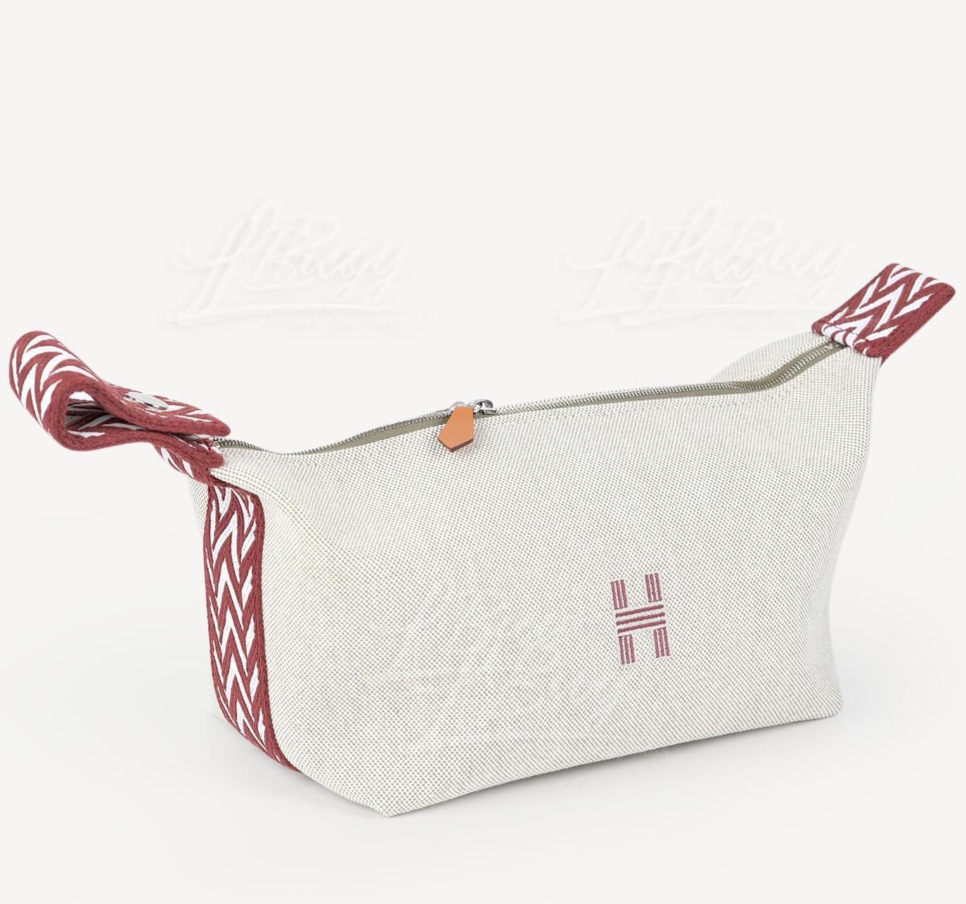 Hermes Ecru/Rouge Toile H Bride-a-Brac Large Case Hermes