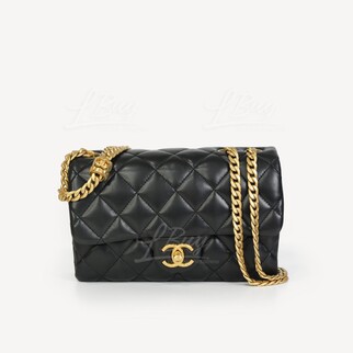 Chanel 調節小金扣 金色鏈帶22cm黑色垂蓋手袋 AS3393