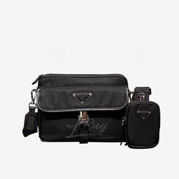 Black Re-nylon And Saffiano Leather Shoulder Bag