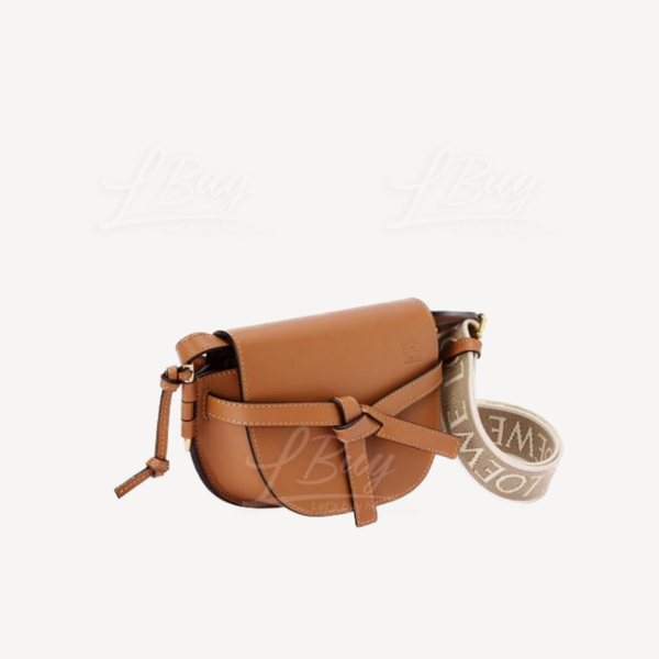 Loewe Small Gate Bag In Soft Calfskin And Jacquard Strap In Tan in