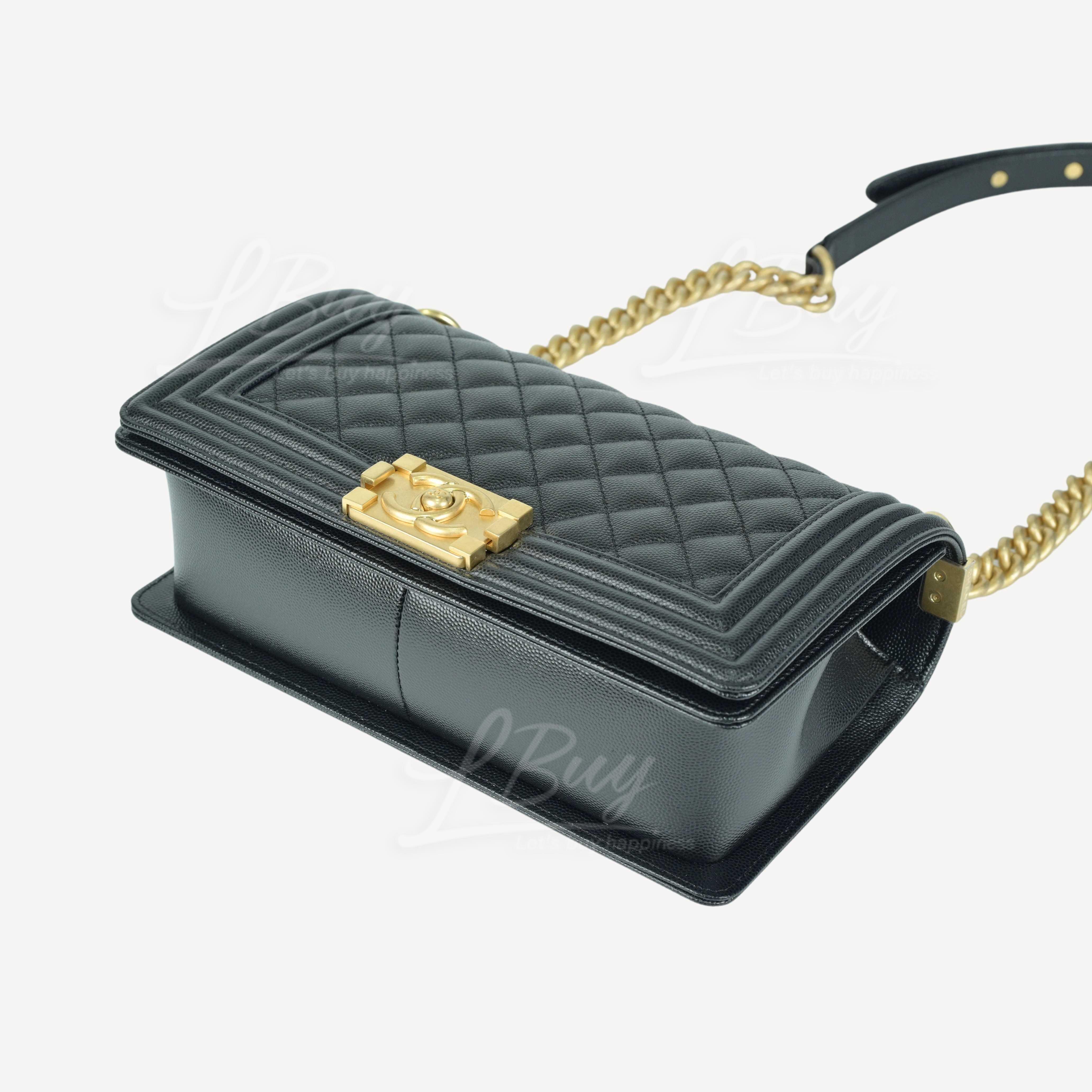 CHANEL-Chanel Boy Grained Calfskin Medium 25cm Handbag Black Gold