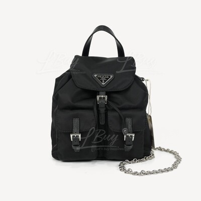 PRADA-Prada Re-Nylon and Saffiano Leather Backpack Crossbody Black 1BH029