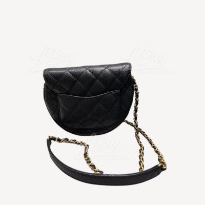 CHANEL-Chanel Grain Calfskin Large CC Logo Black Chain Mini Messenger Bag  Saddle Bag AS3867