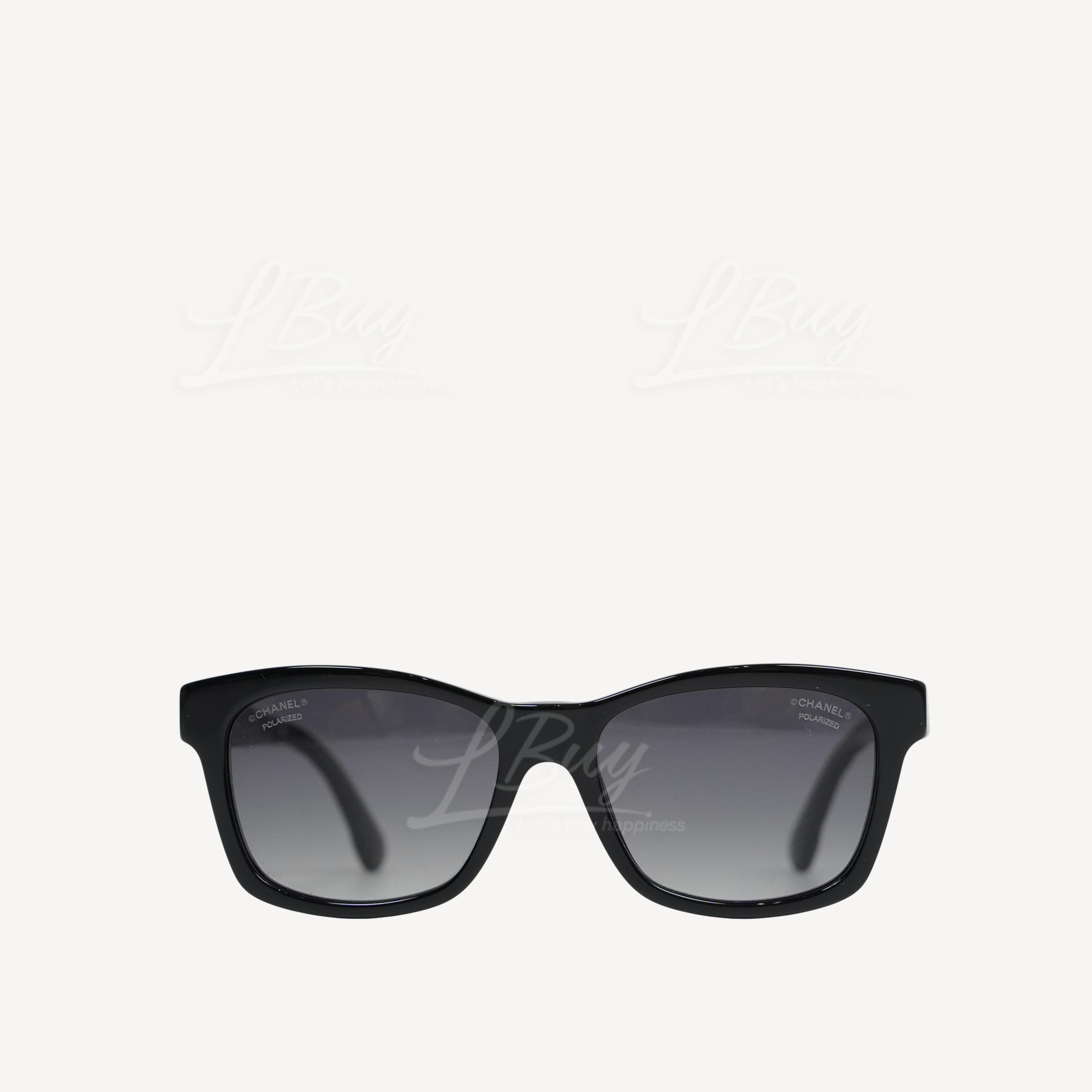 CHANEL-Chanel Square Black Frame White CC Logo Black Handle Sunglasses  0CH5484