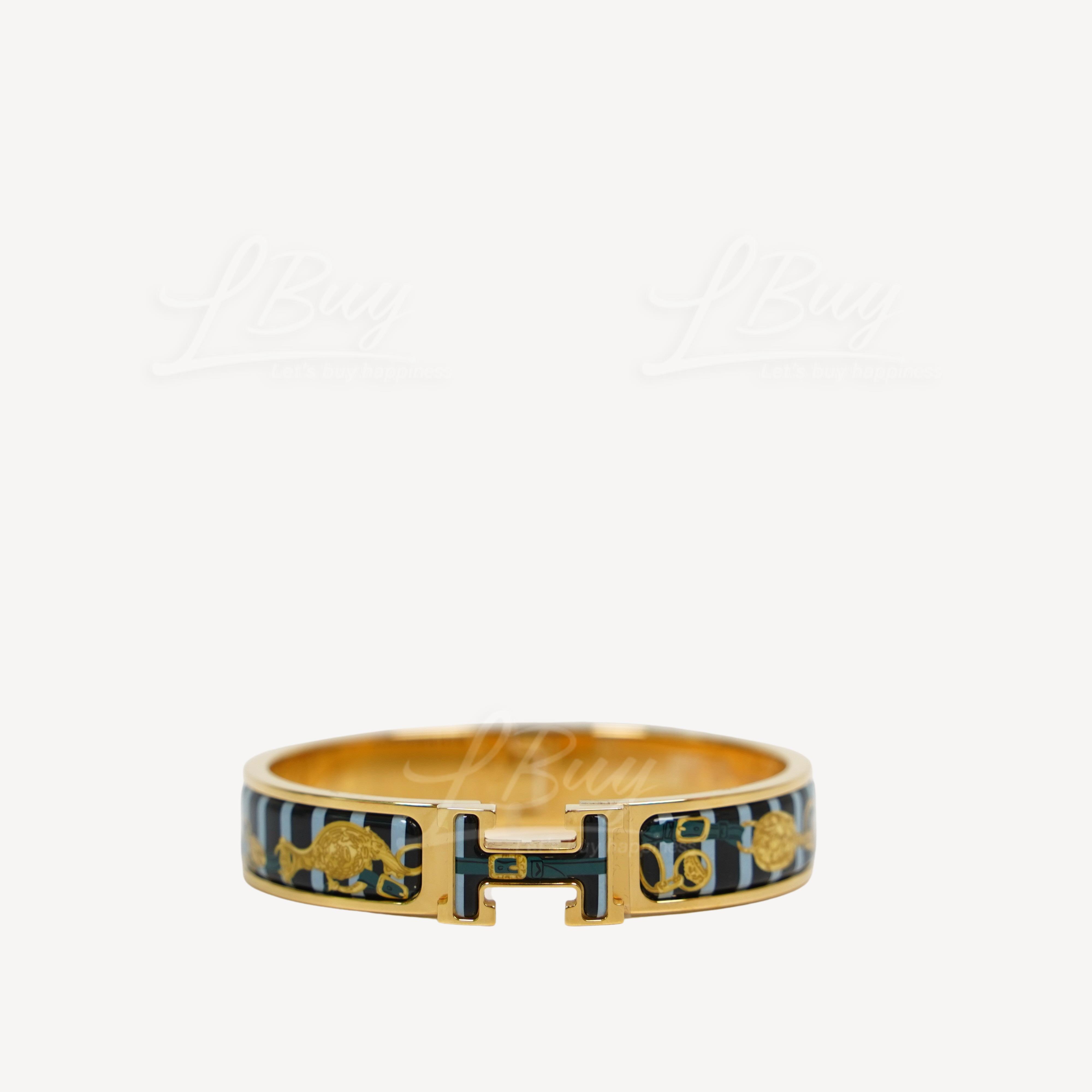 Hermes Clic H Brides de Gala Bayadere bracelet By The Sea Printed Enamel with Gold Plated Hardware