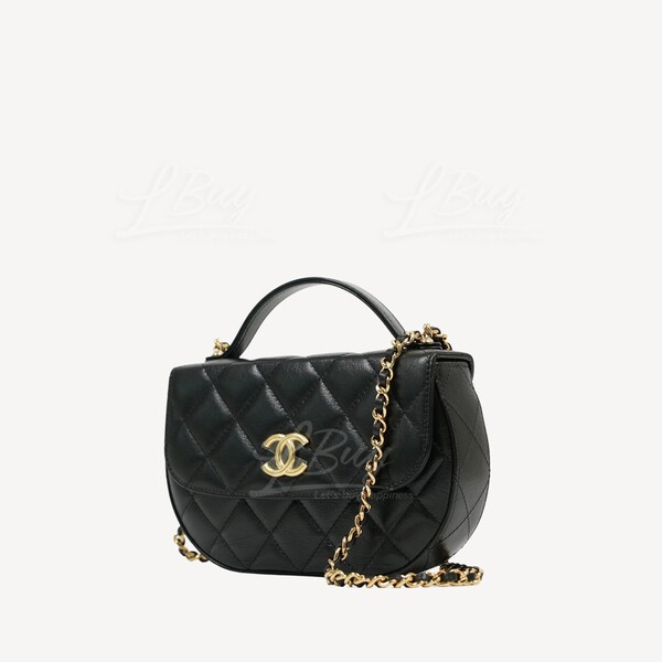 CHANEL-Chanel Calfskin Gold CC Logo Black Flap Chain Saddle Bag