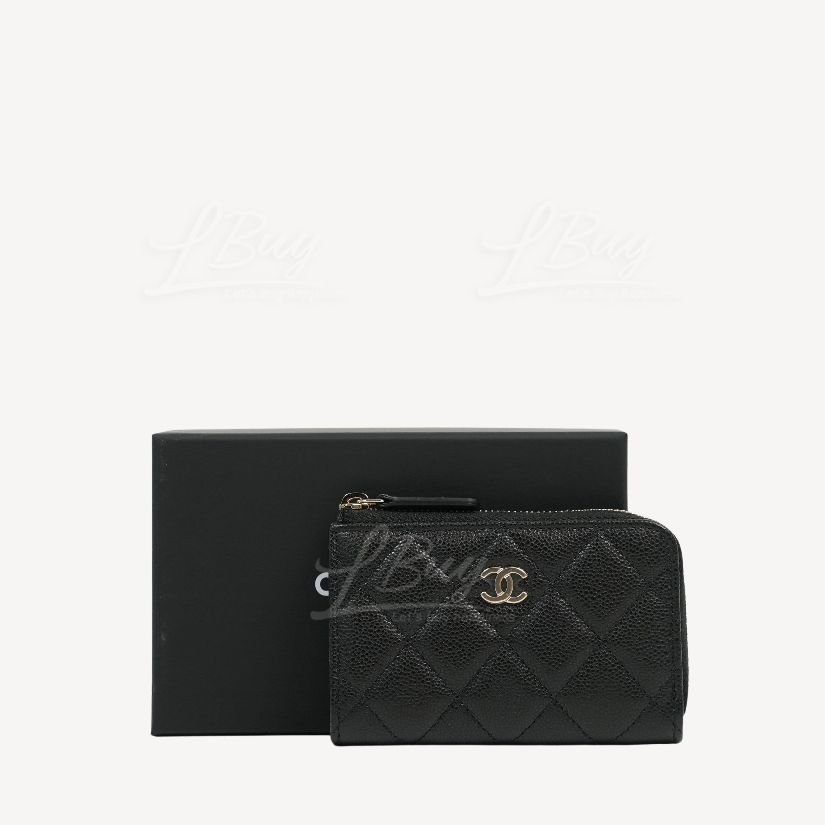 Chanel Zipper Coin Wallet Card Holder with Key Holder Black Gold