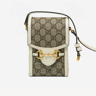 Gucci Horsebit 1955 Mini Bag Phone Bag Beige and White