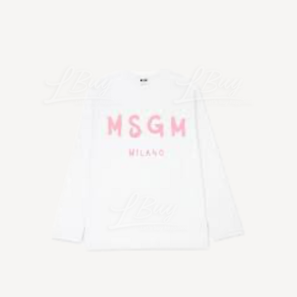 MSGM-MSGM 白色粉紅色字棉質圓領長袖薄身短袖Tee