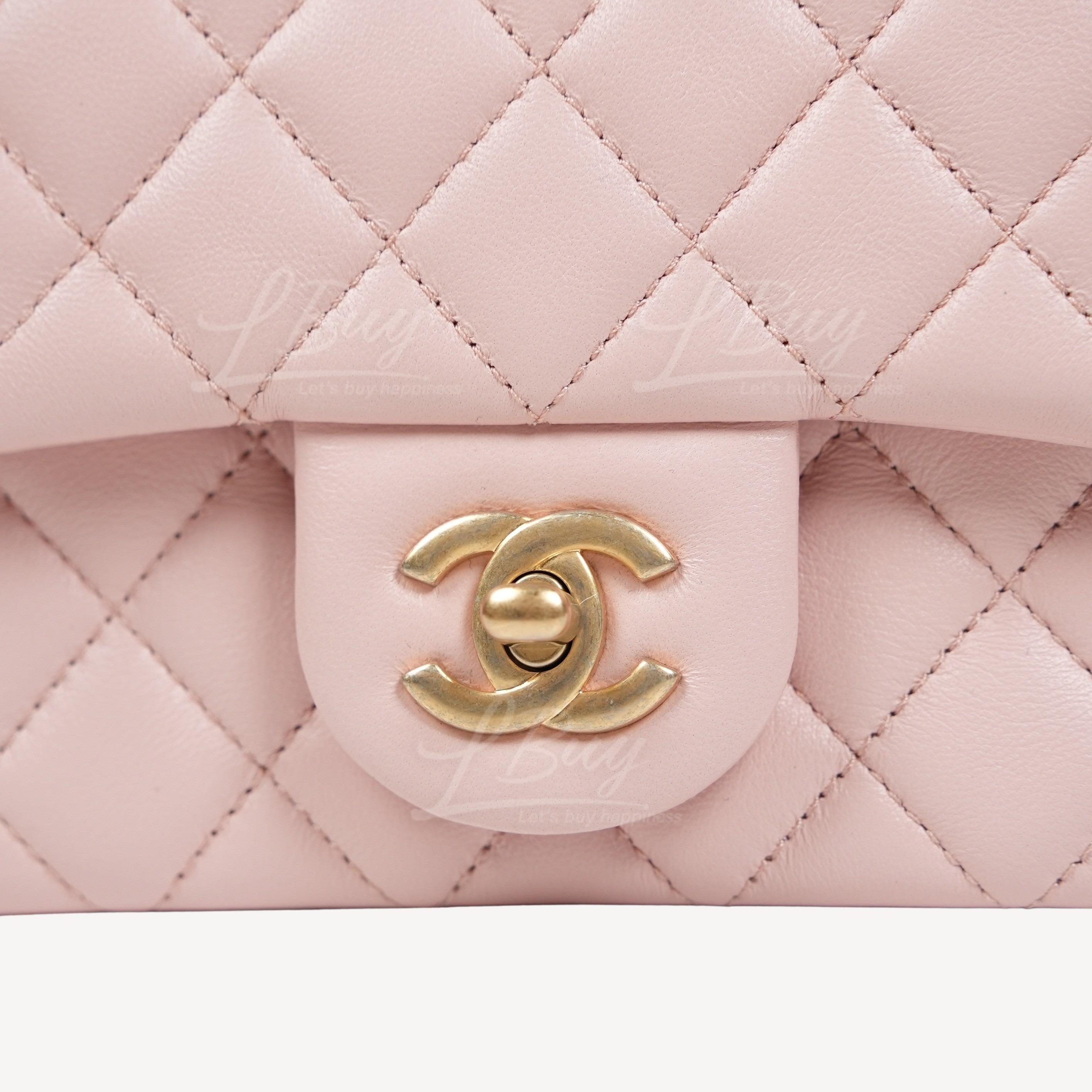CHANEL-Chanel 山茶花調節扣鏈帶17cm方胖子淺粉色垂蓋手袋AS4040B