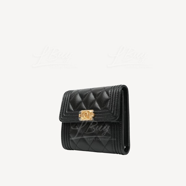CHANEL-Chanel Boy Small Wallet Black Gold A80734