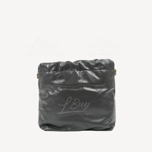 CHANEL-Chanel 22 Mini Handbag Gold Logo Shiny Calfskin Dark Grey 