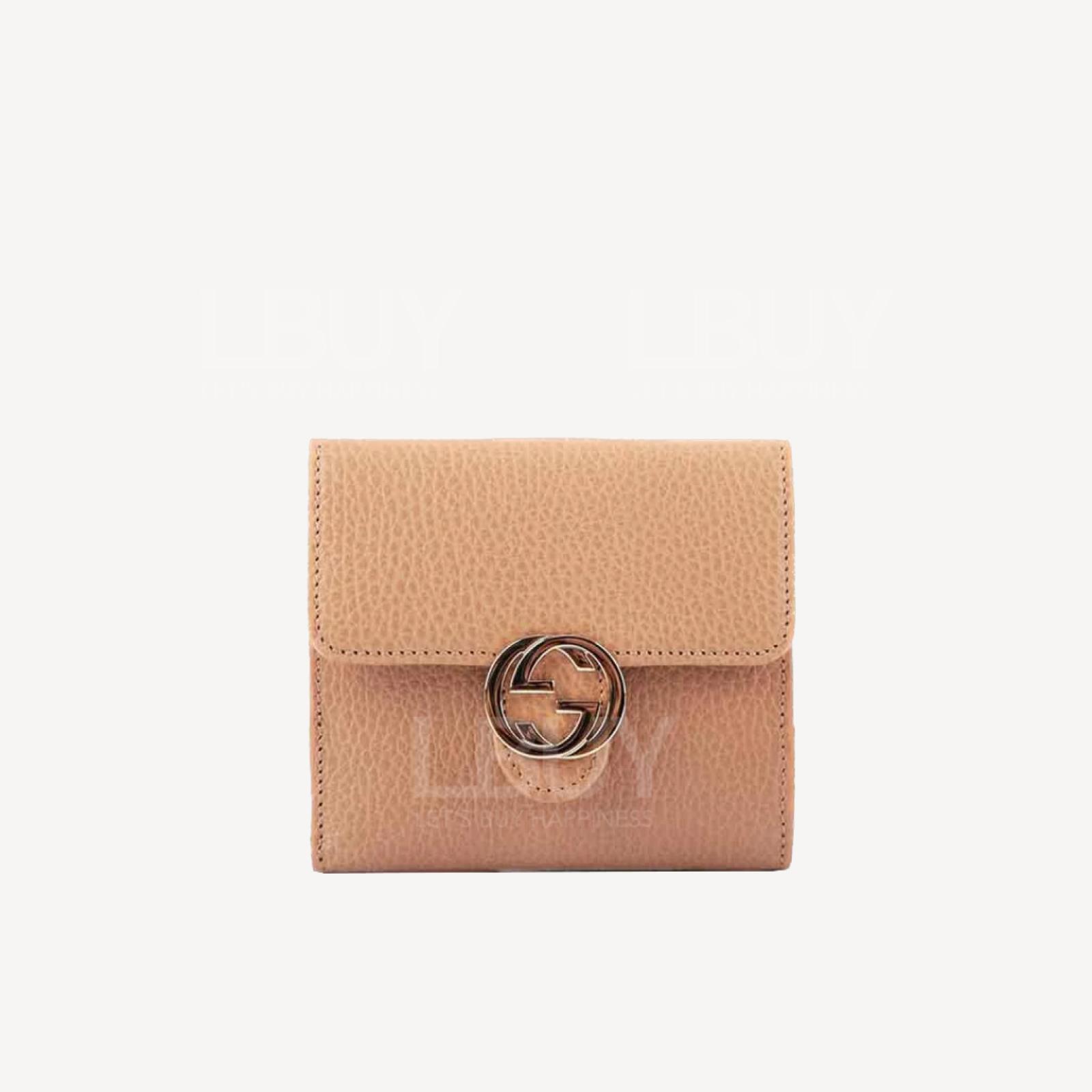 Gucci Interlocking GG Logo Button Flap Wallet Rose Beige 615525