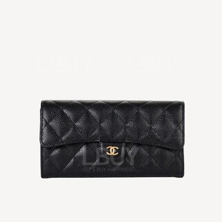 Chanel經典垂蓋長銀包 黑色配金色CC Logo