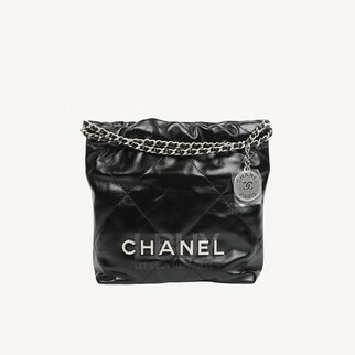 Chanel 22 Mini Handbag 銀色Logo光面小牛皮黑色迷你手袋 AS3980