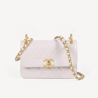 Chanel Carved Gold CC Logo Calf Leather Light Purple Flap Bag AS2714