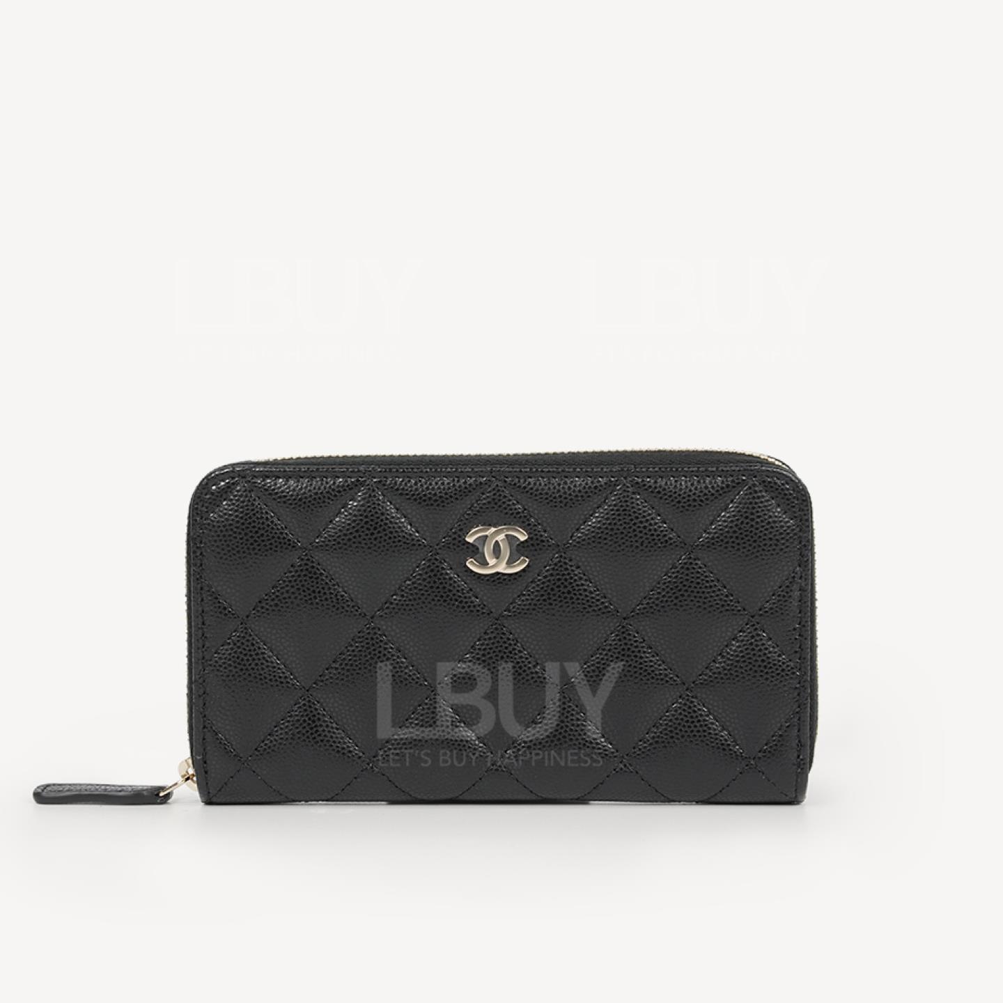 Chanel 經典款中長拉鏈銀包 黑色淡金扣 AP0226