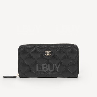 Chanel 經典款中長拉鏈銀包 黑色淡金扣 AP0226