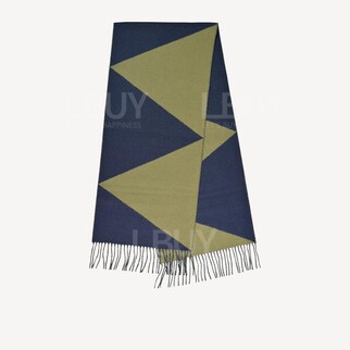 Hermes Casaque Zig Zag Muffler 海軍藍併卡其綠 全羊絨圍巾頸巾
