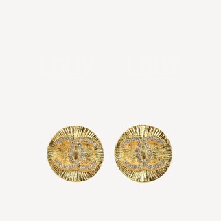 Chanel 金色水鑽CC Logo圓形耳環 AB8801