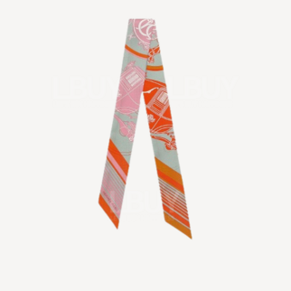 Hermes Ex-Libris Silk Twilly 灰色 橙色 玫瑰粉