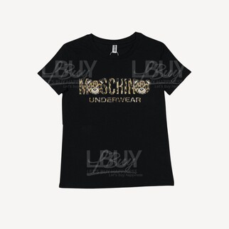 Moschino Underwear 豹紋Logo 泰迪熊短袖T恤 黑色