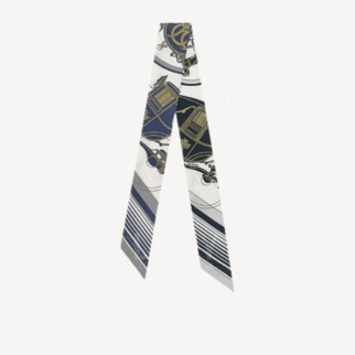 Hermes Ex-Libris Silk Twilly 白色 海軍藍 灰色